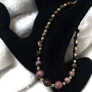 Rhodonite Gemstone and gold bracelet